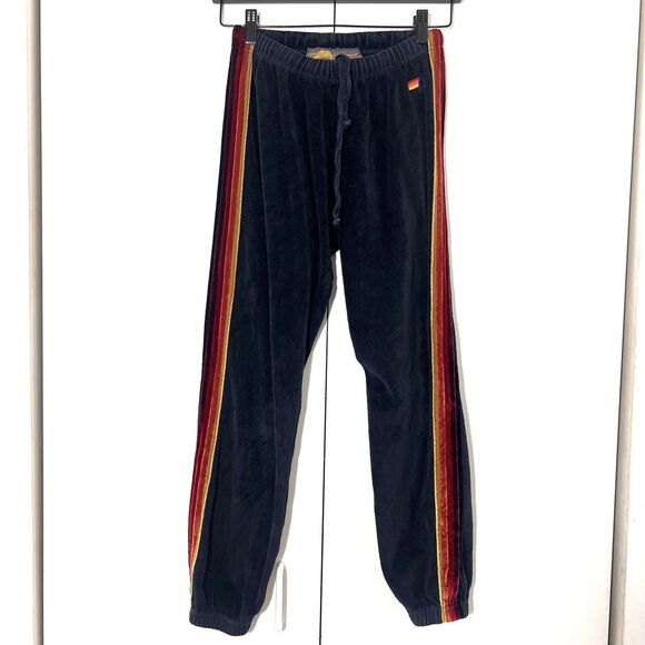 Aviator Nation Sweatpants Joggers Women’s S Velvet Rainbow 5 Stripe Lounge - Picture 2 of 7